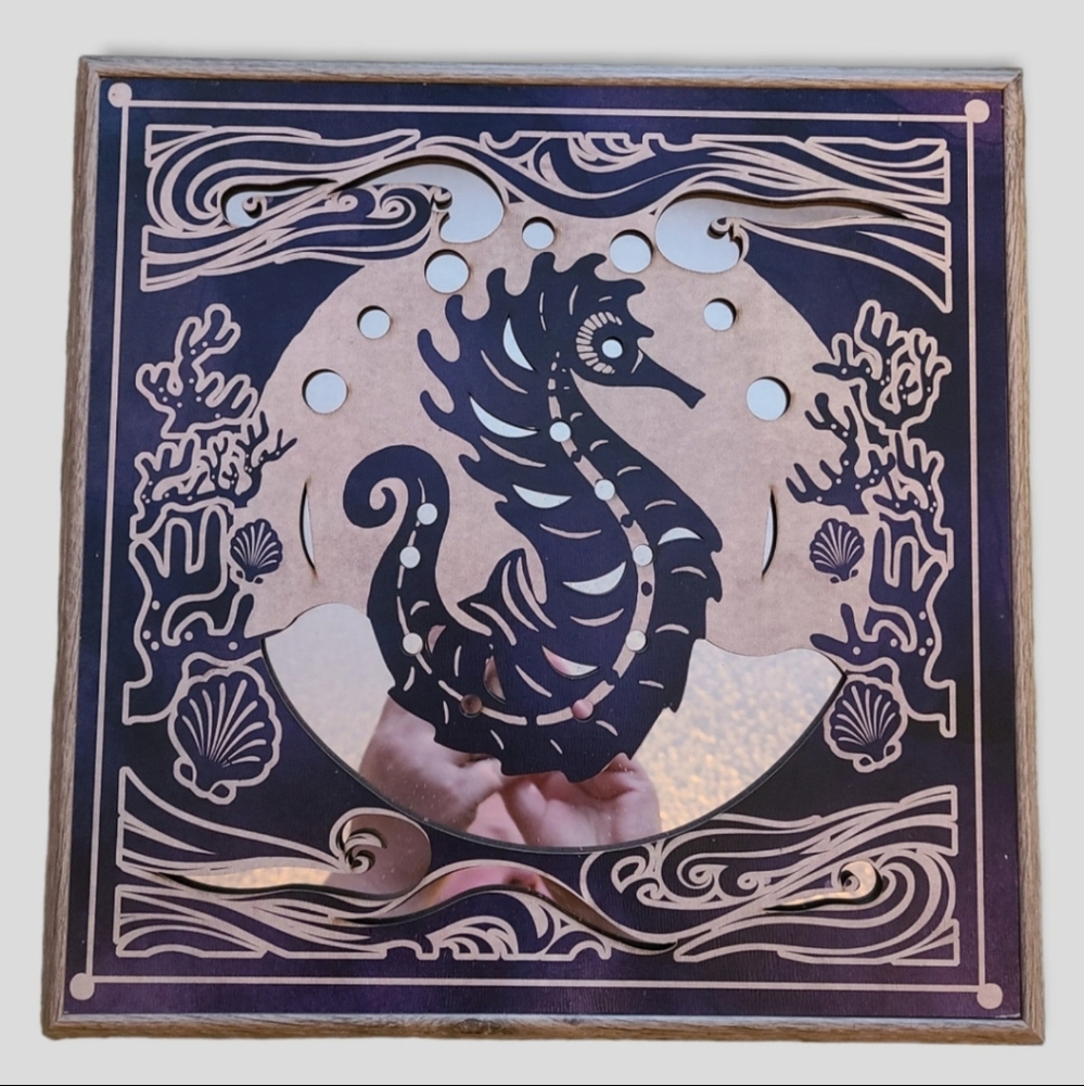 Ink Seahorse Mirrored 3D Canvas Picture